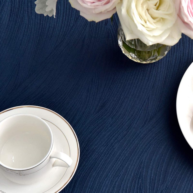 maxmill Jacquard Round Table Cloth Swirl Pattern Waterproof Antiwrinkle Heavy Weight Soft Tablecloths for Circular Table Cover and Kitchen Dinning Tabletop Decoration Round 70 Inch Navy Blue - Image 4